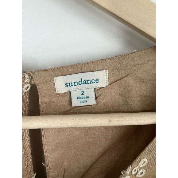 Sundance Catalog Women's 2 Beige Tan Cotton Shift Dress Embroidered Boho Bell - Picture 2 of 5